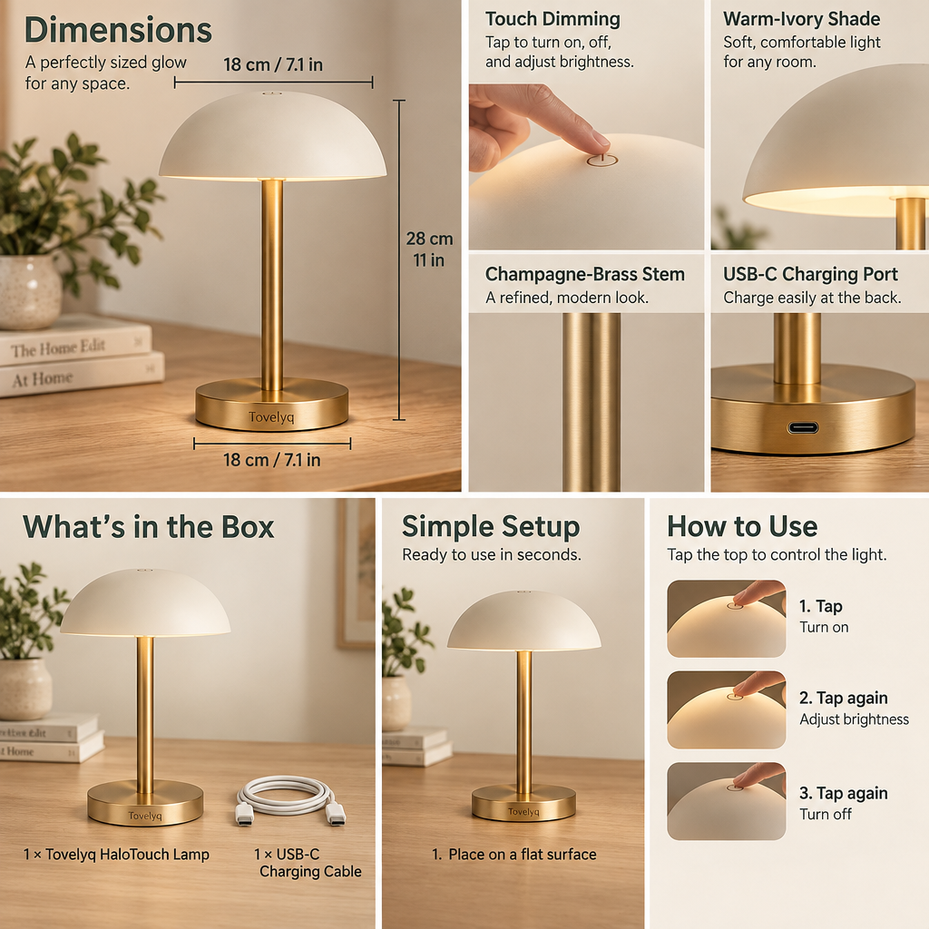 Tovelyq HaloTouch Rechargeable Touch Ambient Table Lamp image 6