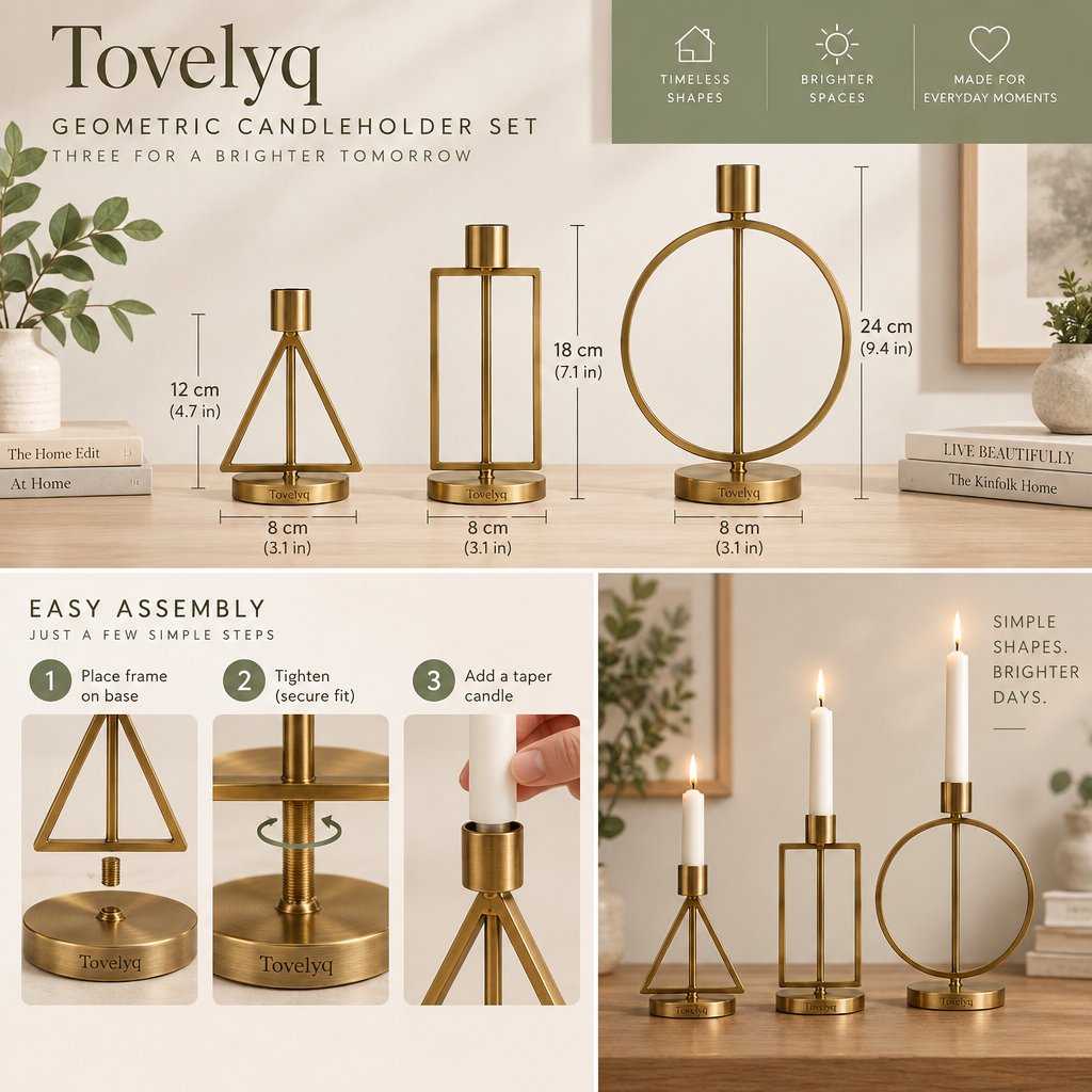 Tovelyq GeoFlame Metal Geometric Candleholder Set image 6