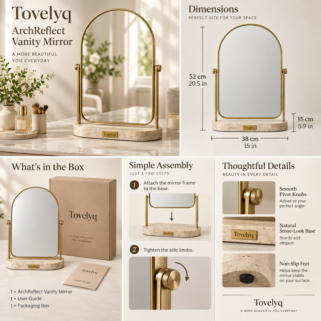 Tovelyq ArchReflect Arched Desktop Vanity Mirror image 6