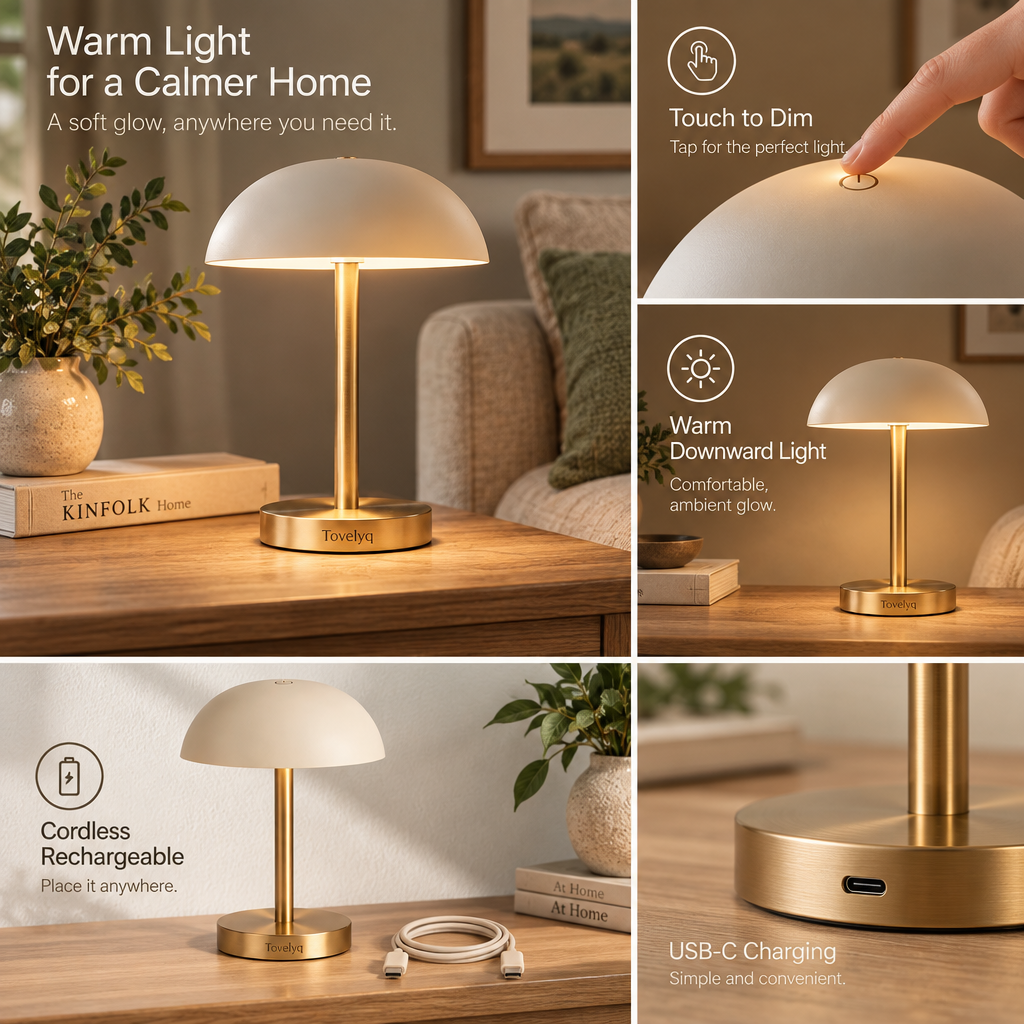Tovelyq HaloTouch Rechargeable Touch Ambient Table Lamp image 3