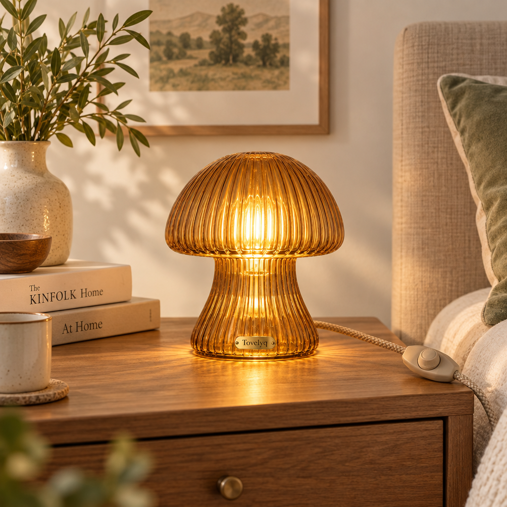 Tovelyq AmberMushroom Vintage Glass Mushroom Table Lamp product view