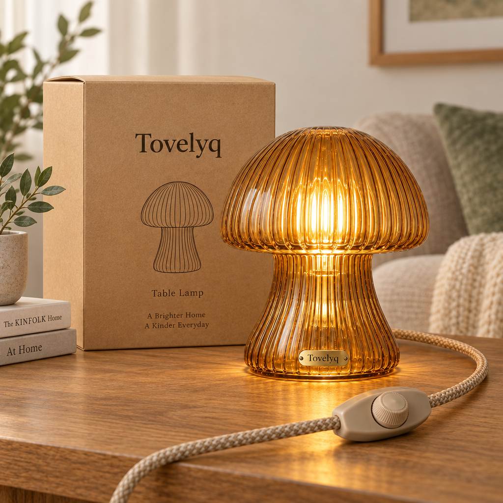 Tovelyq AmberMushroom Vintage Glass Mushroom Table Lamp image 2