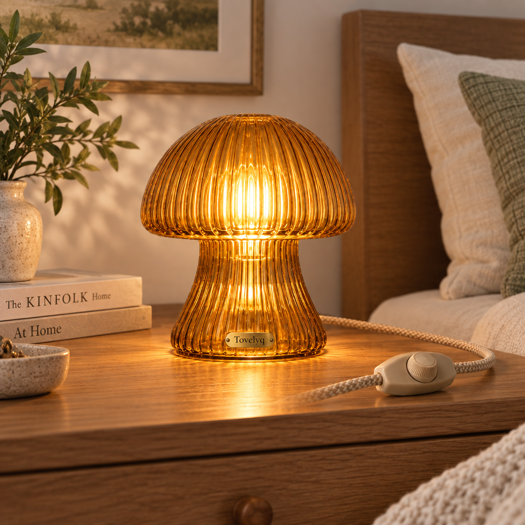Tovelyq AmberMushroom Vintage Glass Mushroom Table Lamp image 3