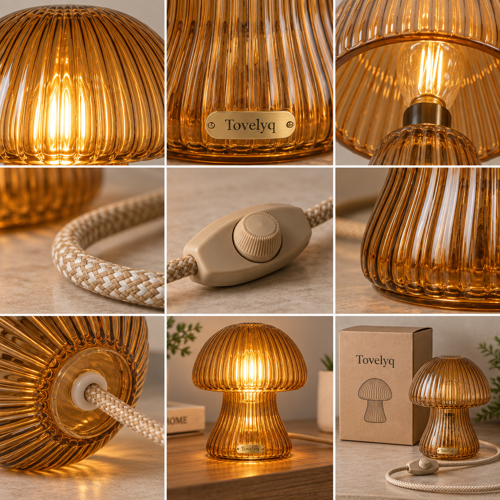 Tovelyq AmberMushroom Vintage Glass Mushroom Table Lamp image 4