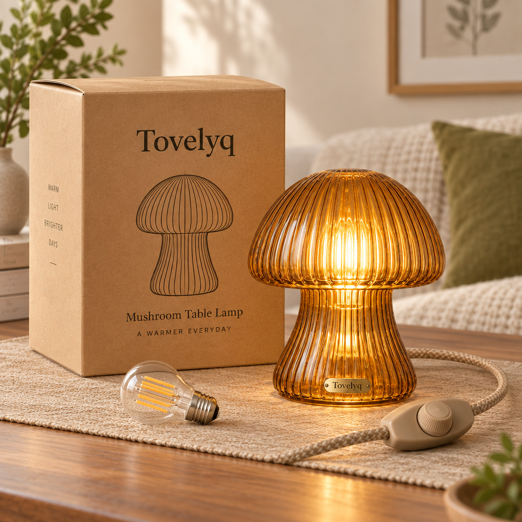 Tovelyq AmberMushroom Vintage Glass Mushroom Table Lamp image 5