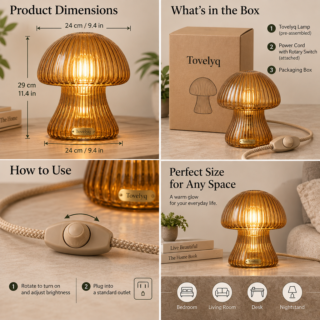 Tovelyq AmberMushroom Vintage Glass Mushroom Table Lamp image 6