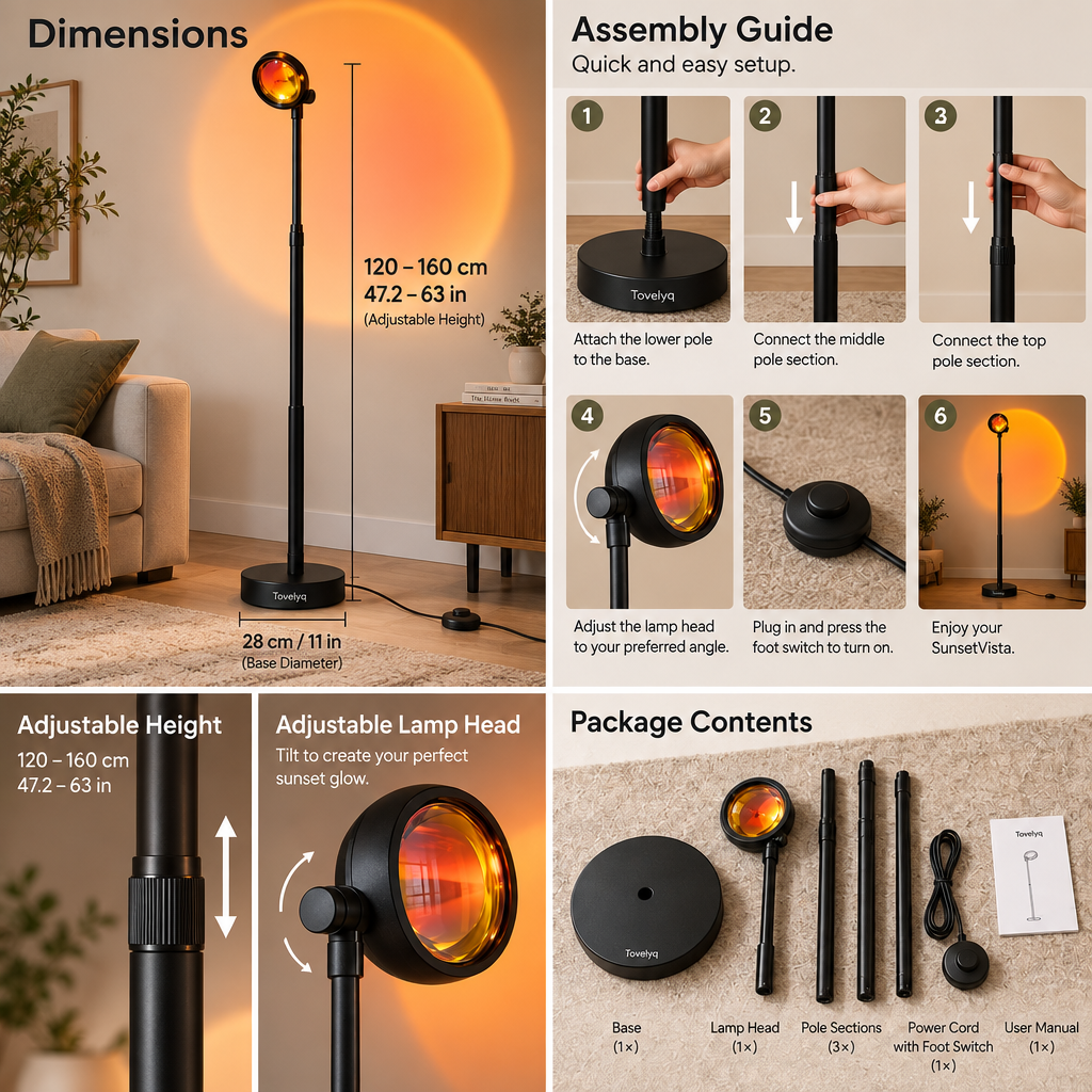 Tovelyq SunsetVista Sunset Projection Floor Ambient Lamp image 6