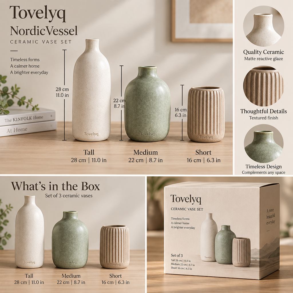 Tovelyq NordicVessel Nordic Ceramic Vase Set image 6
