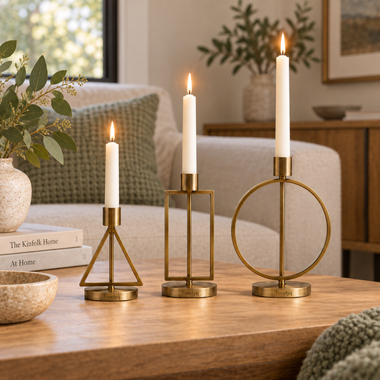 Tovelyq GeoFlame Metal Geometric Candleholder Set product view