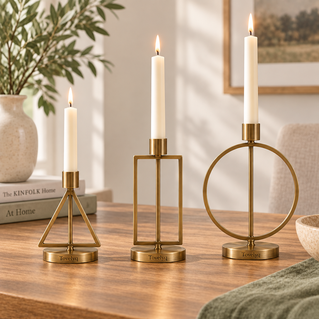 Tovelyq GeoFlame Metal Geometric Candleholder Set image 3