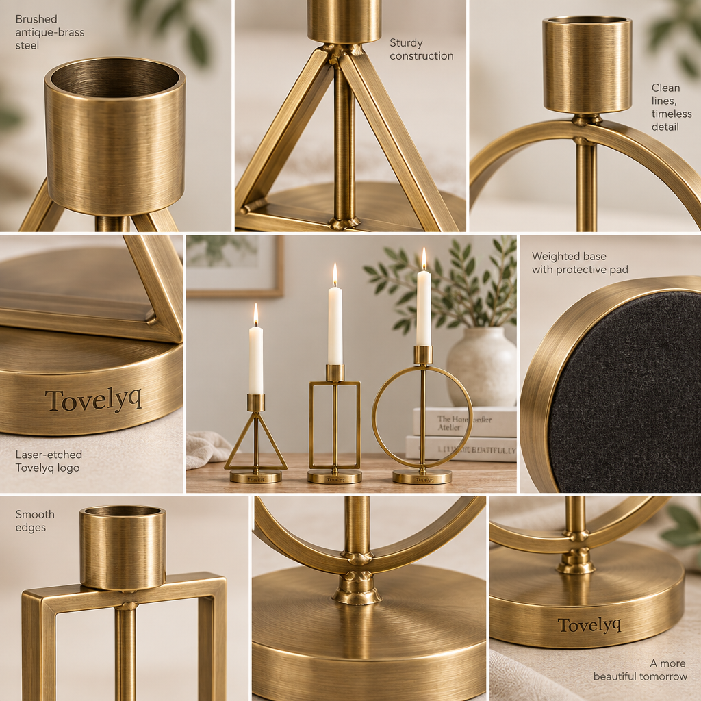 Tovelyq GeoFlame Metal Geometric Candleholder Set image 4
