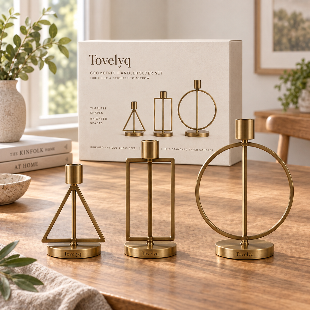 Tovelyq GeoFlame Metal Geometric Candleholder Set image 5