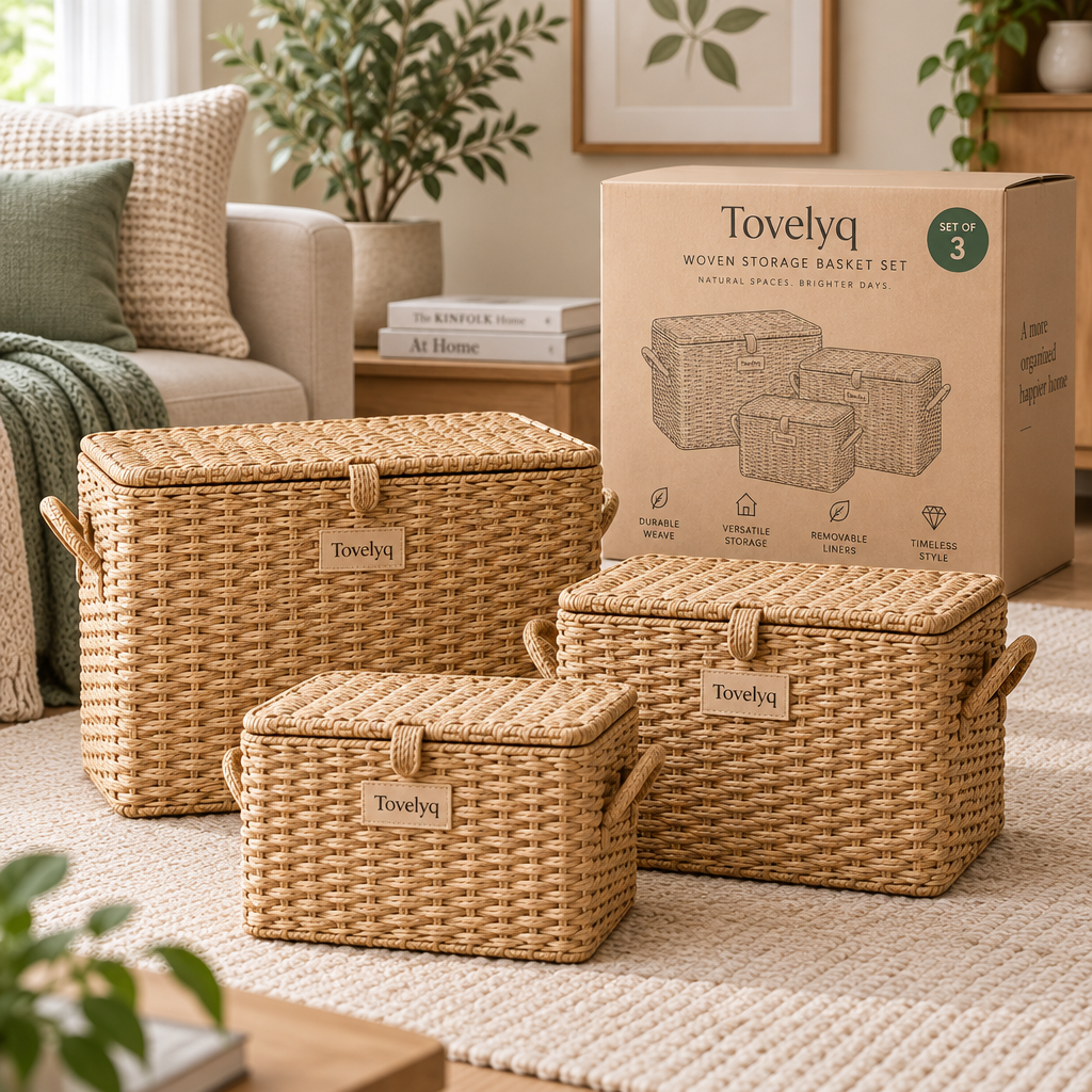 Tovelyq WovenHaven Woven Lidded Storage Basket Set image 2