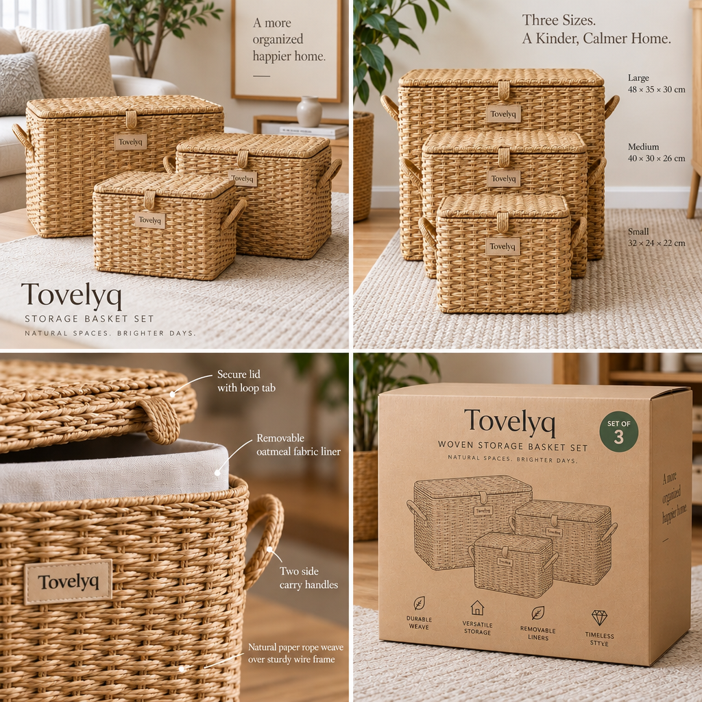 Tovelyq WovenHaven Woven Lidded Storage Basket Set image 3