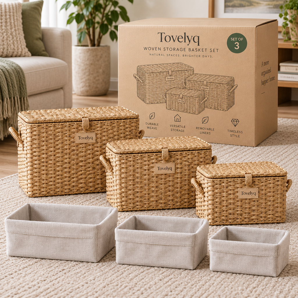 Tovelyq WovenHaven Woven Lidded Storage Basket Set image 5