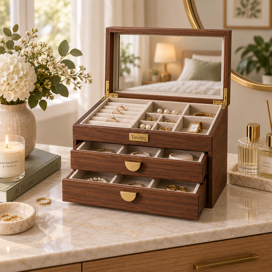 Tovelyq WalnutKeepsake Multi-Layer Wooden Jewelry Organizer Box product view