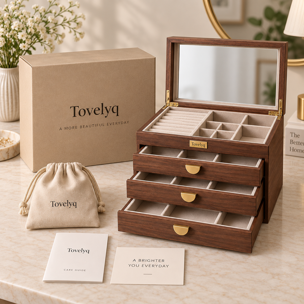Tovelyq WalnutKeepsake Multi-Layer Wooden Jewelry Organizer Box image 2