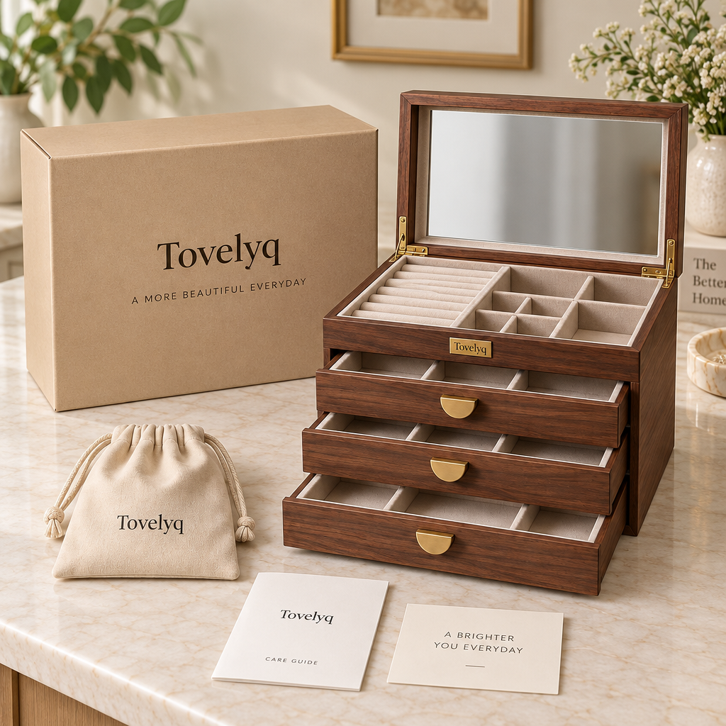 Tovelyq WalnutKeepsake Multi-Layer Wooden Jewelry Organizer Box image 5