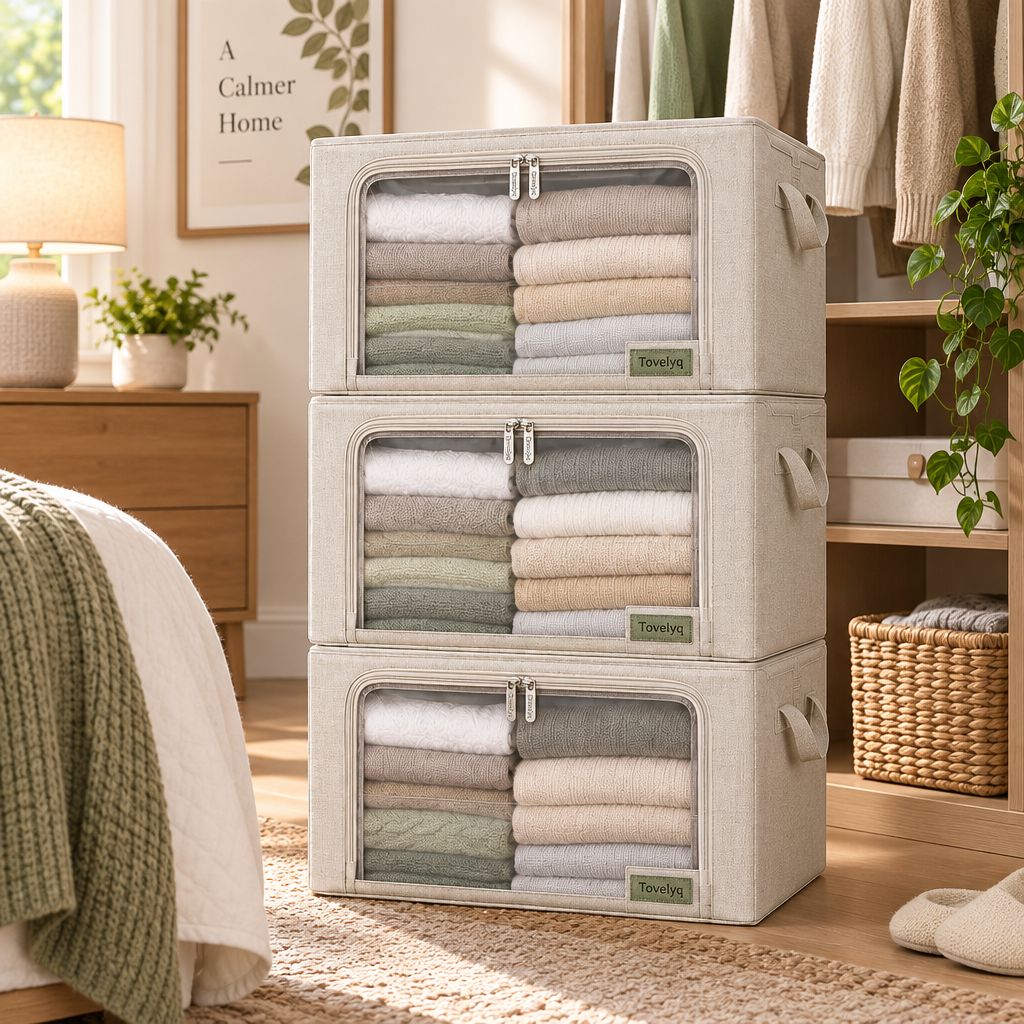 Tovelyq LinenFold Folding Fabric Clothing Storage Box Set product view