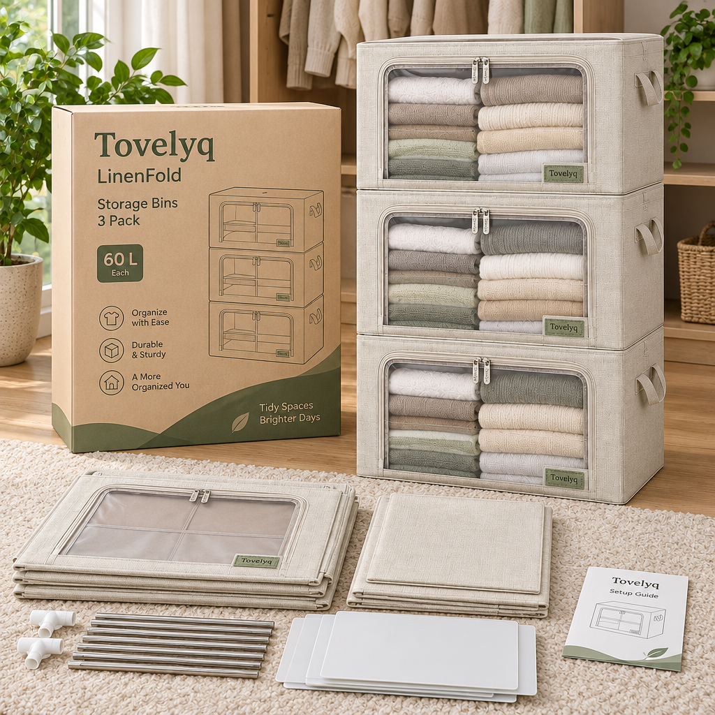 Tovelyq LinenFold Folding Fabric Clothing Storage Box Set image 2