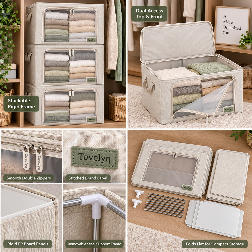 Tovelyq LinenFold Folding Fabric Clothing Storage Box Set image 3