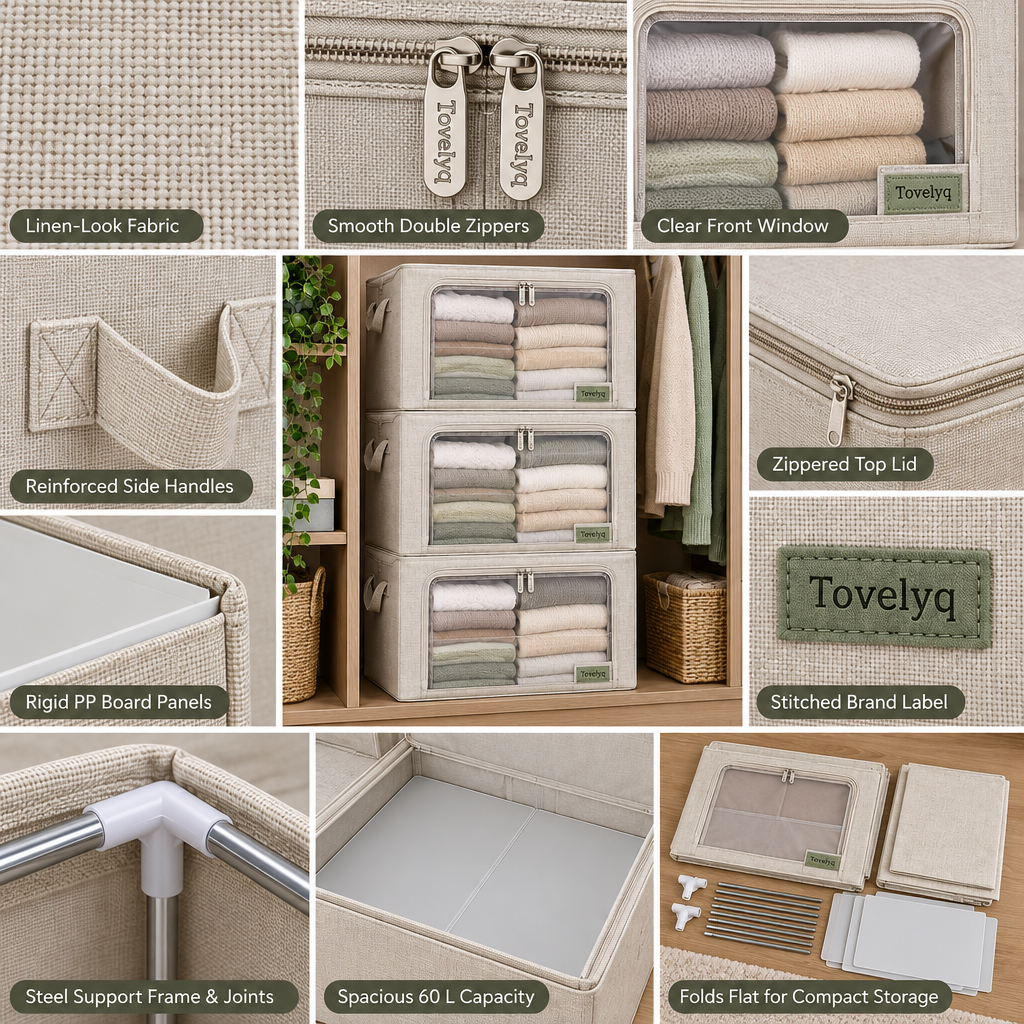 Tovelyq LinenFold Folding Fabric Clothing Storage Box Set image 4