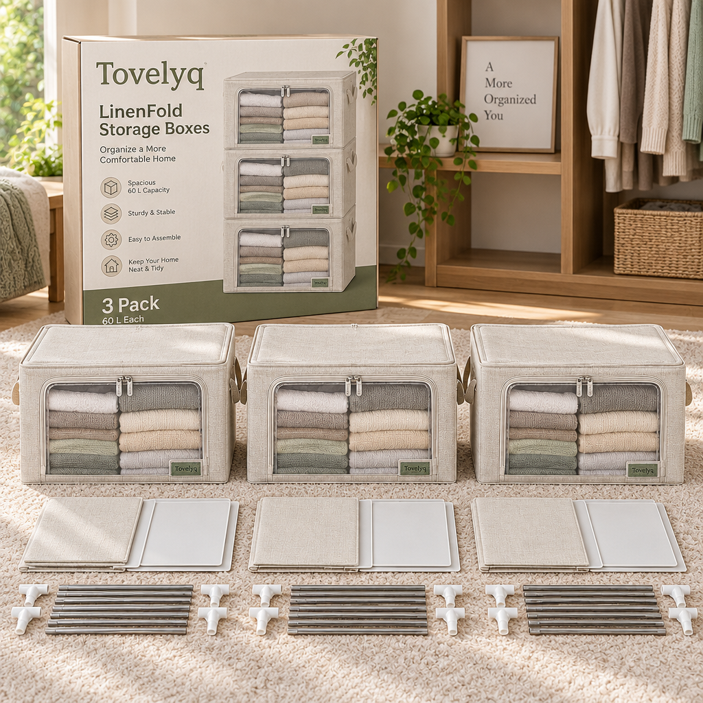 Tovelyq LinenFold Folding Fabric Clothing Storage Box Set image 5