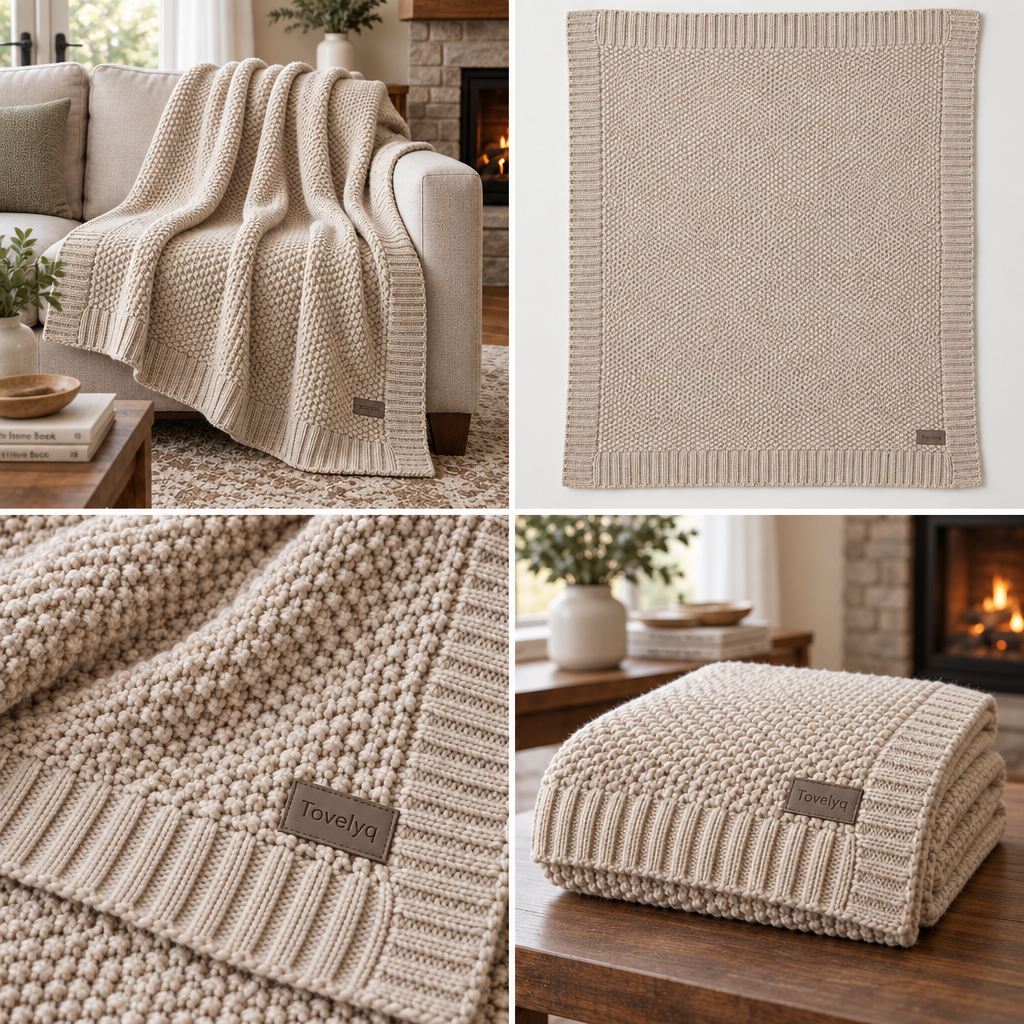 Tovelyq KnitNest Soft Knitted Sofa Throw image 3
