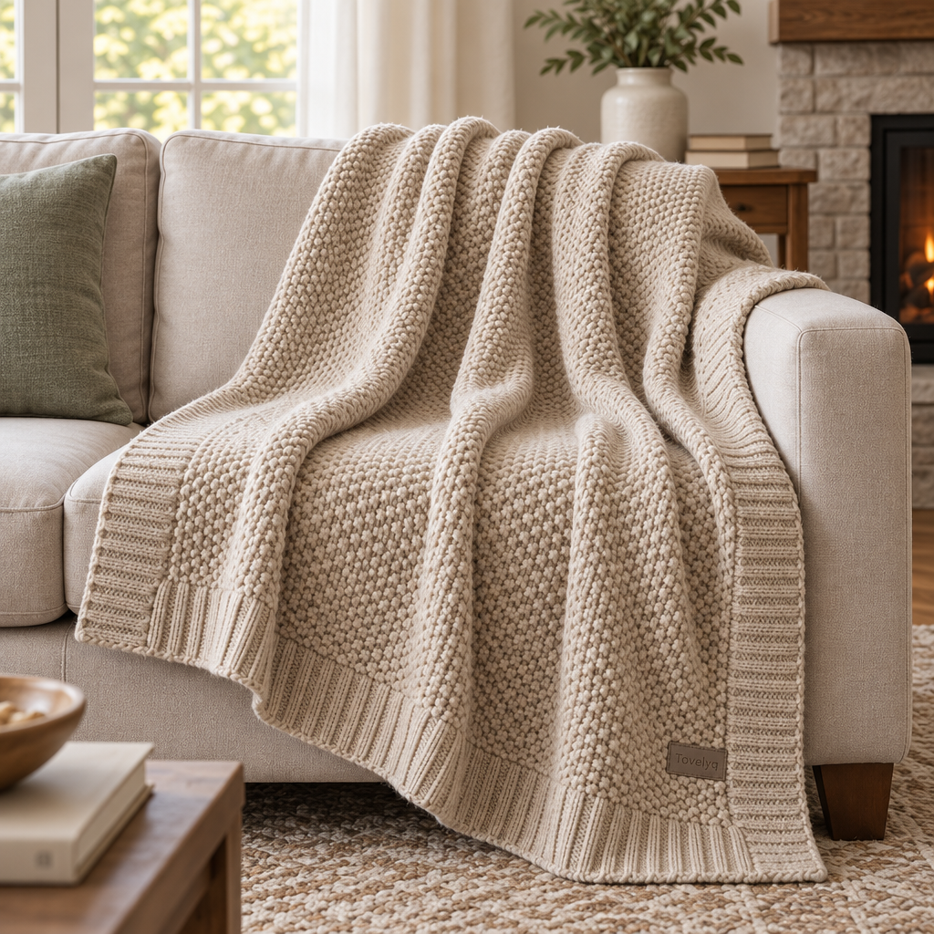 Tovelyq KnitNest Soft Knitted Sofa Throw image 5