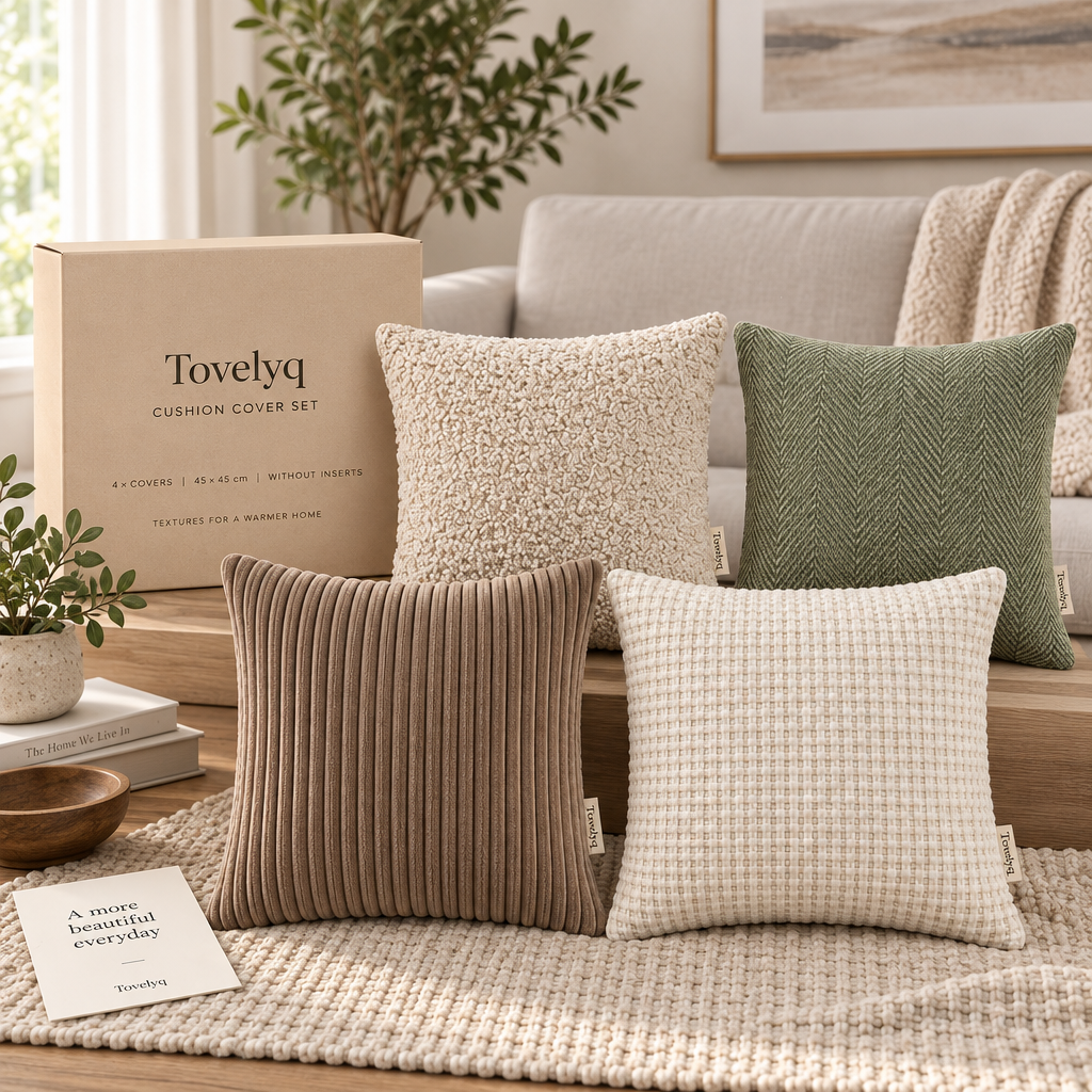 Tovelyq TextureQuartet Premium Textured Cushion Cover Four-Piece Set image 2