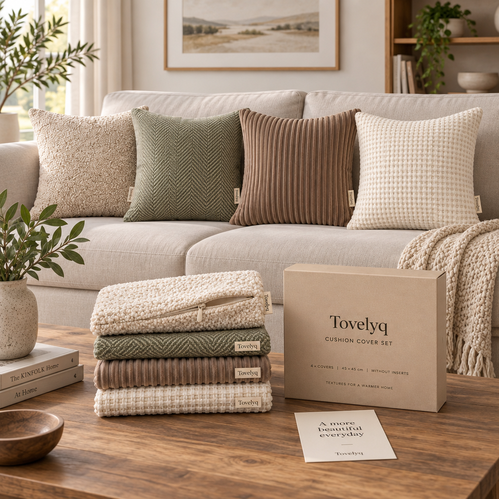 Tovelyq TextureQuartet Premium Textured Cushion Cover Four-Piece Set image 3